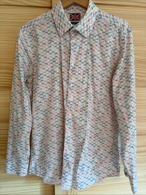 Union Jack Multicolor Bicycle Print Dress Shirt - White Base